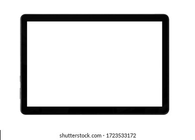 Black tablet isolated on a white background. Screen with blank with copy space for a text. - Shutterstock ID 1723533172