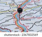 Black tack on vintage map of Millersburg, Pennsylvania.