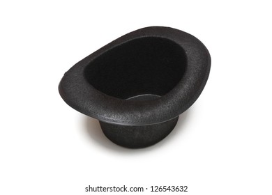 Black Tall Hat In Upside Down Position On White Background