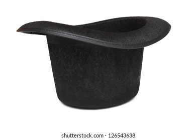 Black Tall Hat In Upside Down Position On White Background