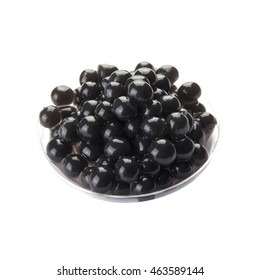 Black Tapioca Pearls For Bubble Tea Isolated On White