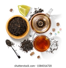 Black Tea And Accessories Top View On White Background