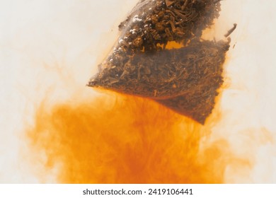 black tea bag brewed close up