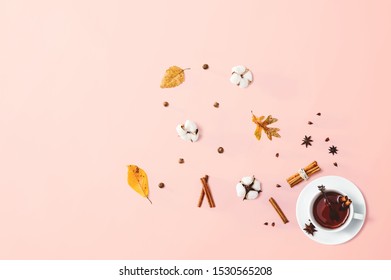 Black Tea With Cinnamon Sticks And Star Anise - Overhead View