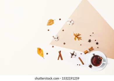 Black Tea With Cinnamon Sticks And Star Anise - Overhead View