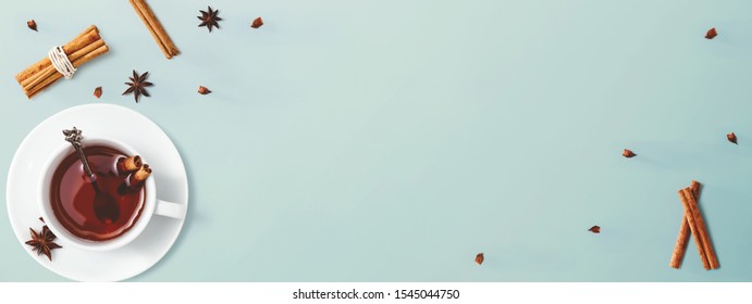 Black Tea With Cinnamon Sticks And Star Anise - Overhead View