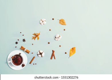 Black Tea With Cinnamon Sticks And Star Anise - Overhead View