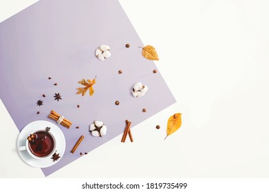 Black Tea With Cinnamon Sticks And Star Anise - Overhead View