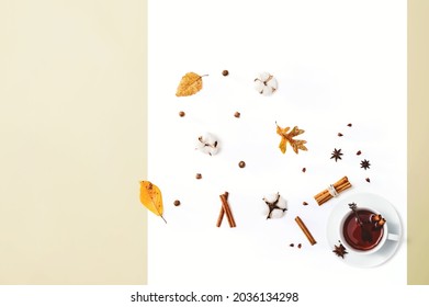 Black Tea With Cinnamon Sticks And Star Anise - Overhead View