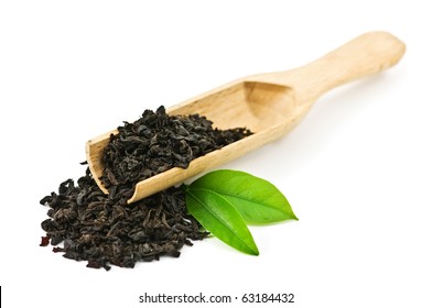 Black Tea With Leaf Isolated On White Background