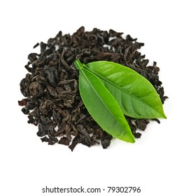 Black Tea With Leaf Isolated On White Background