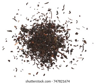 Black Tea Leaves Isolated On White Background, Top View