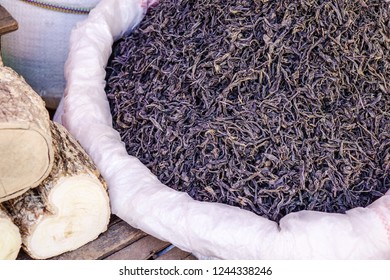 Black Tea For Sale At Rural Market In Yangon, Myanmar.