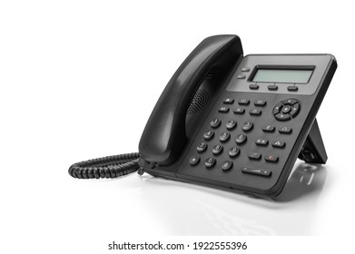 black telephone with VOIP isolated on white background. customer service support, call center concept. - Shutterstock ID 1922555396