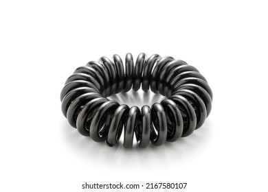 Black Telephone Wire Hair Tie On White Backgound