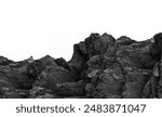 Black textured Rock Stone Mountain cliff isolated on white background with clipping path.