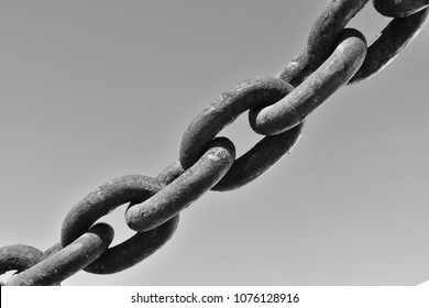 Black thick steel chain. Black and white view