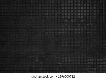 Black Tile Wall High Resolution Real Photo Or Brick Seamless  Pattern And Texture Interior Room Background. Dark Grid Tiles Wall Texture For The Decoration Of The Bedroom, Home Or Office Backdrop.