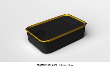 Black Tin Food Can With Opener. Food Mock Up Template. Fish Can Mockup.