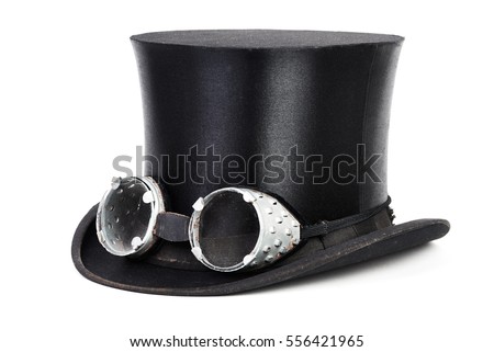 Black top hat with goggles isolated on white background Stock photo © 