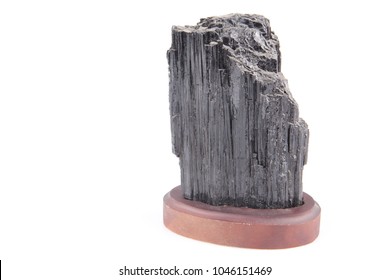 Black Tourmaline Crystal Natural Stone Polished Wooden Stand