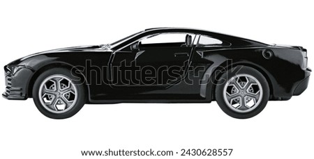 Black toy sport car isolated on a white background. Completely in focus.