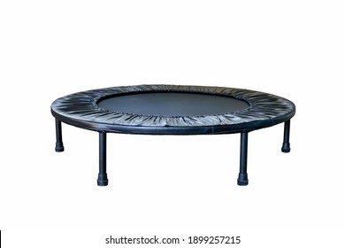 Black Trampoline on white background, for children and adults for fun indoor or outdoor jumping, Trampoline for fitness exercises