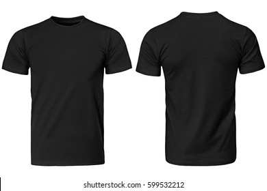 Черная футболка, одежда на изолированном белом фоне.