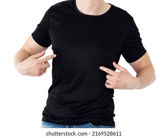 Black T-shirt isolaled on a white background. Blank for your design - Shutterstock ID 2169528611