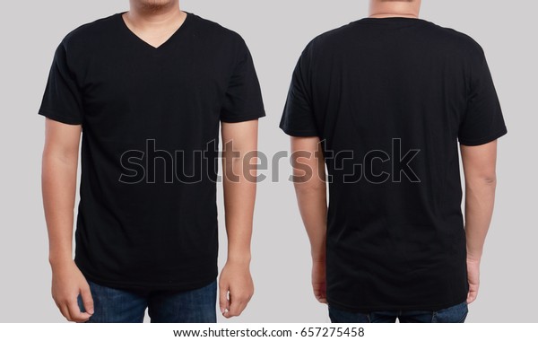Download Black Tshirt Mock Front Back View Stock Photo Edit Now 657275458