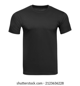 Black T-shirt Mockup As Design Template. Tee Shirt Blank Isolated On White. Front View