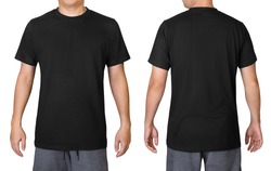 Black polo t-shirt mock up, front and back view, isolated. Male model ...