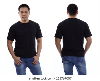 Black t-shirt on a young man isolated front and back-Studio Shot