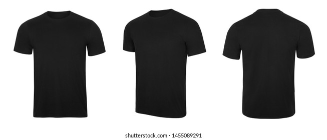 Black T-shirts front and back on white background
