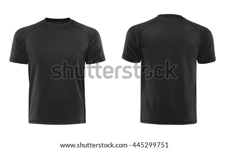 Black T-shirts front and back used as design template isolated on white