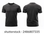 Black T-shirts front and back view, used as design template isolated on white background