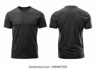 Black T-shirts front and back view, used as design template isolated on white background - Powered by Shutterstock