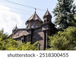 black tuff Cathedral of the Holy Mother of God (Church of Our Lady of Seven Wounds) in Gyumri city, Armenia on sunny summer day