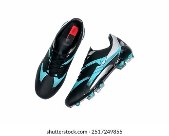 Black and turquoise soccer cleats designed for enhanced performance and agility on the field, featuring a sleek design and innovative technology for optimal traction. - Powered by Shutterstock