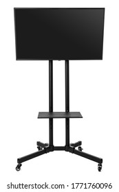 Black TV Set On Metal Stand Isolated On White