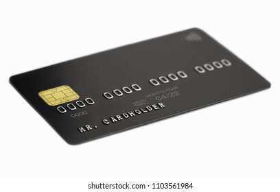 Black Universal Bank Card On White Background, Cardholder Name