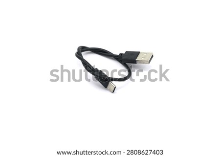 Black USB cable for charging communication devices.
