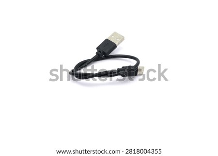 Black USB cable for charging communication devices.