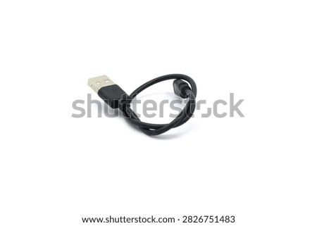 Black USB cable for charging communication devices.