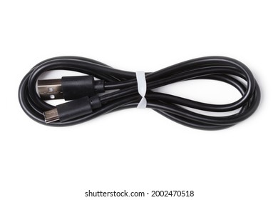 Black USB cable for charging a smartphone isolated on white
