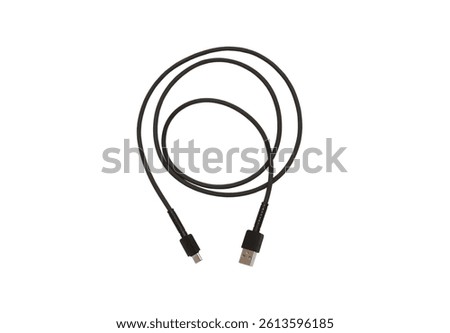 Black USB and Type-C cable, on white background in insulation