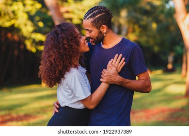 Black valentine couple in the park in love. Passionate couple of lovers. Valentine's day concept