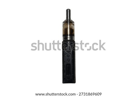 Black vape mod device with worn texture isolated on white background