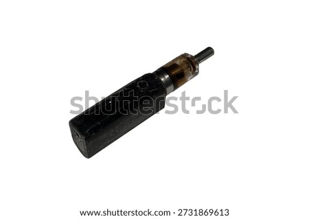 Black vape mod device with worn texture isolated on white background