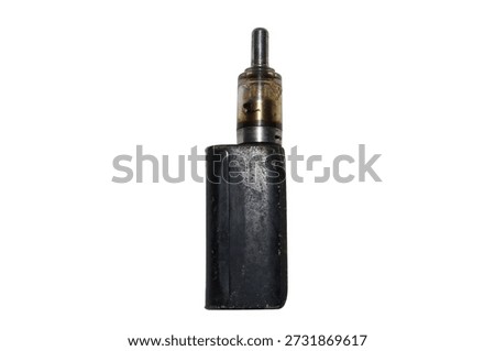 Black vape mod device with worn texture isolated on white background